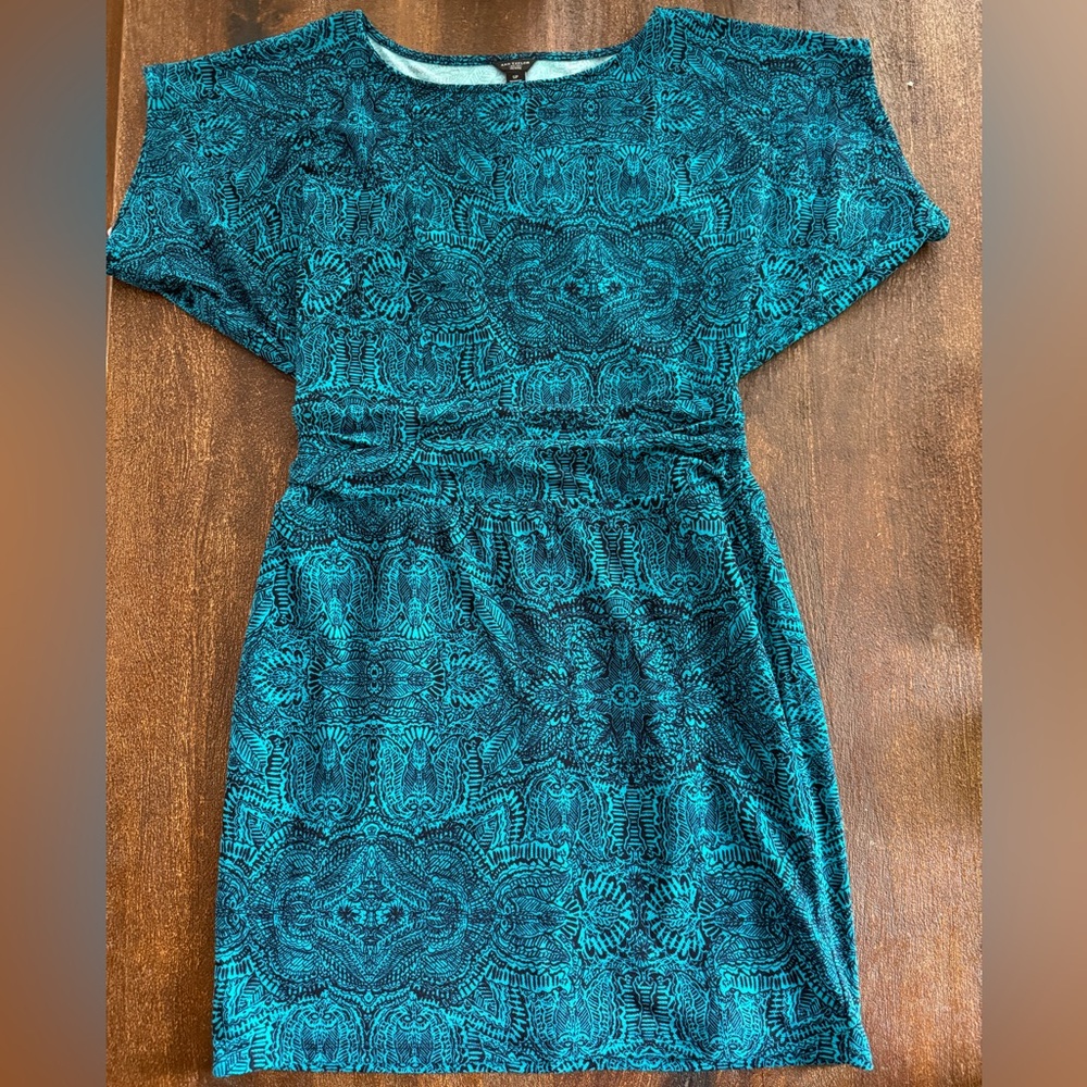 Ann Taylor Teal and Black Midi Dress